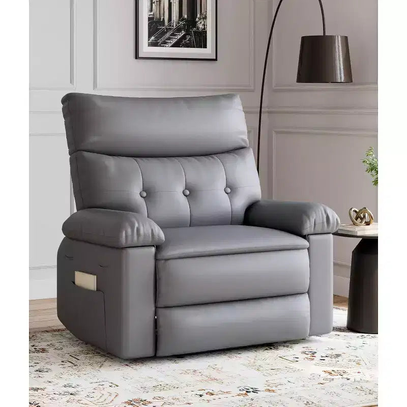 Manual Recliner Chair for Living Room, 360 Degree Swivel Massage Recliner Chair with Remote Control, PU Leather Lounge Chair with Side Pocket