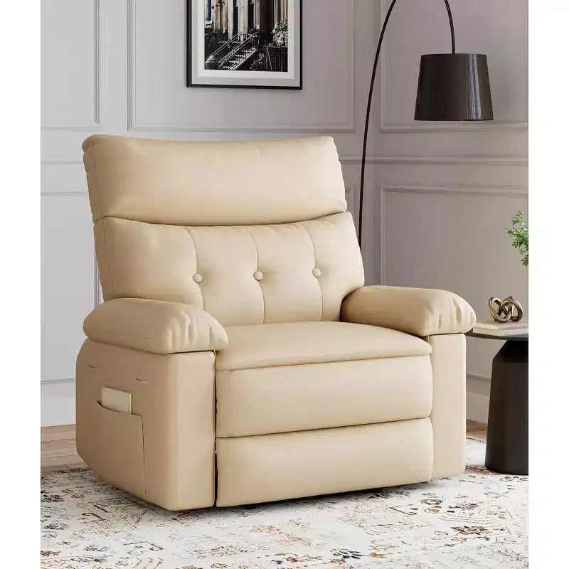 Manual Recliner Chair for Living Room, 360 Degree Swivel Massage Recliner Chair with Remote Control, PU Leather Lounge Chair with Side Pocket