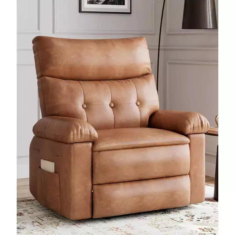 Manual Recliner Chair for Living Room, 360 Degree Swivel Massage Recliner Chair with Remote Control, PU Leather Lounge Chair with Side Pocket