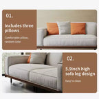 111.81 Extra-Long Solid Wood Mid-Century Light Gray Sofa, 4-Seater Cotton-Linen Couch with Walnut Accents & Washable Covers Gaoyangjiaju