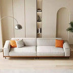 111.81 Extra-Long Solid Wood Mid-Century Light Gray Sofa, 4-Seater Cotton-Linen Couch with Walnut Accents & Washable Covers Gaoyangjiaju