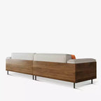 111.81 Extra-Long Solid Wood Mid-Century Light Gray Sofa, 4-Seater Cotton-Linen Couch with Walnut Accents & Washable Covers Gaoyangjiaju