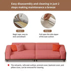 111.81 Extra-Long Solid Wood Mid-Century Light Gray Sofa, 4-Seater Cotton-Linen Couch with Walnut Accents & Washable Covers Gaoyangjiaju
