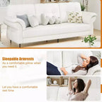 GustoWave 84'' Teddy Velvet Sofas for Living Room with Curved Armrests, Minimalist 3-seater Sofa with Convenient Side Pockets