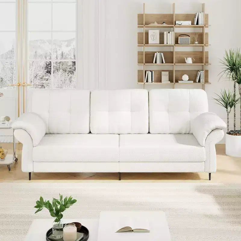 GustoWave 84'' Teddy Velvet Sofas for Living Room with Curved Armrests, Minimalist 3-seater Sofa with Convenient Side Pockets