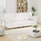 GustoWave 84'' Teddy Velvet Sofas for Living Room with Curved Armrests, Minimalist 3-seater Sofa with Convenient Side Pockets