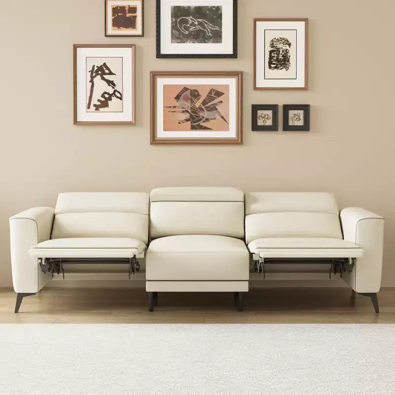 Gaoyangjiaju Canapé 3 places en cuir véritable ultra-confortable de 285,75 cm, canapé à deux moteurs