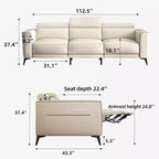 Gaoyangjiaju Canapé 3 places en cuir véritable ultra-confortable de 285,75 cm, canapé à deux moteurs