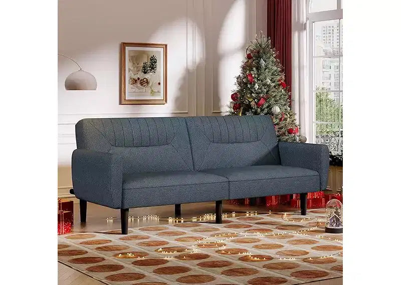 Dyonery 75.8 Linen Fabric Comfy Futon Couch Bed,3 Seater Convertible Sleeper Sofa with Adjustable Backrests