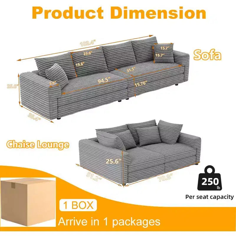 MAYEERTY Canapé moderne confortable rembourré Cloud avec assise profonde et coussins moelleux pour salon, chambre, bureau, gris