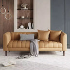 Canapé Acekool Modern 78 en Faux Cuir, 3 Places avec Assise Profonde, 2 Coussins Décoratifs, Pieds en Bois, Montage Facile, Marron