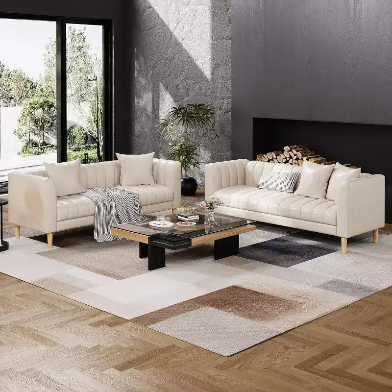 Canapé Acekool Modern 78 en Faux Cuir, 3 Places avec Assise Profonde, 2 Coussins Décoratifs, Pieds en Bois, Montage Facile, Marron
