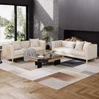 Canapé Acekool Modern 78 en Faux Cuir, 3 Places avec Assise Profonde, 2 Coussins Décoratifs, Pieds en Bois, Montage Facile, Marron