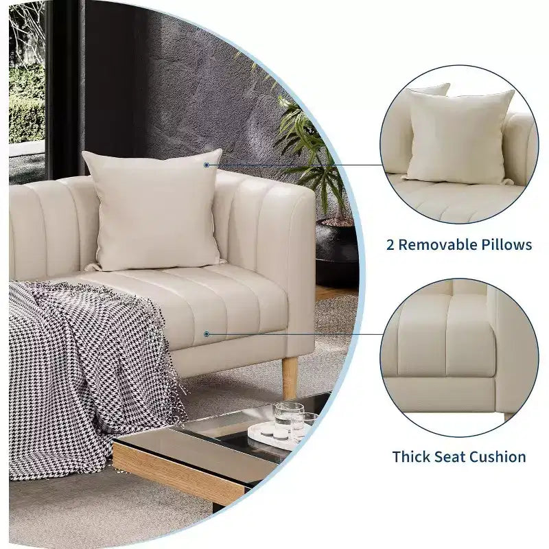 Canapé Acekool Modern 78 en Faux Cuir, 3 Places avec Assise Profonde, 2 Coussins Décoratifs, Pieds en Bois, Montage Facile, Marron