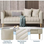 Canapé Acekool Modern 78 en Faux Cuir, 3 Places avec Assise Profonde, 2 Coussins Décoratifs, Pieds en Bois, Montage Facile, Marron