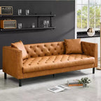 Acekool 81 Chesterfield Style Leather Sofa, 3-Seater Couch with Deep Tufted Seat and Ergonomic Back, Modern Cognac Tan for Living Room