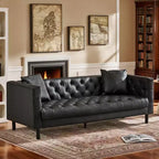 Acekool 81 Chesterfield Style Leather Sofa, 3-Seater Couch with Deep Tufted Seat and Ergonomic Back, Modern Cognac Tan for Living Room