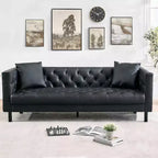 Acekool 81 Chesterfield Style Leather Sofa, 3-Seater Couch with Deep Tufted Seat and Ergonomic Back, Modern Cognac Tan for Living Room