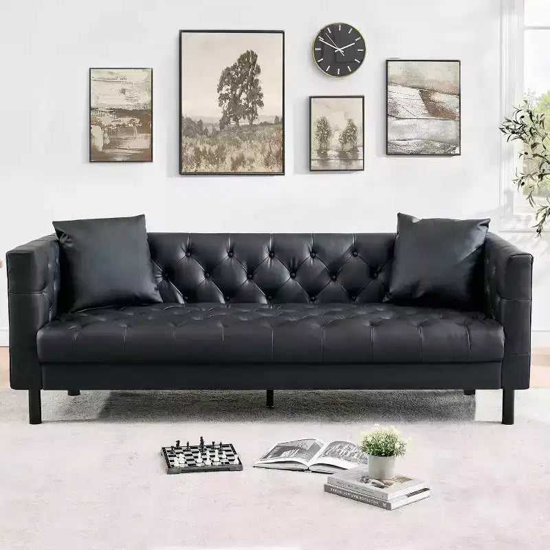 Acekool 81 Chesterfield Style Leather Sofa, 3-Seater Couch with Deep Tufted Seat and Ergonomic Back, Modern Cognac Tan for Living Room