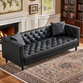 Acekool 81 Chesterfield Style Leather Sofa, 3-Seater Couch with Deep Tufted Seat and Ergonomic Back, Modern Cognac Tan for Living Room