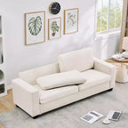 Canapé 3 places en velours côtelé Acekool 83, canapé moderne à assise profonde avec de larges accoudoirs, coussins moelleux, beige, pour salon ou appartement, beige