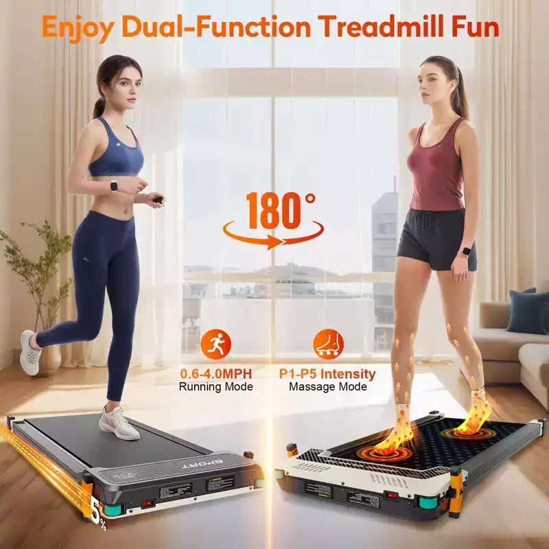 Akluer Tapis de marche avec inclinaison, tapis roulant 2-en-1 sous le bureau et masseur de pieds Shiatsu Tapis roulant portable silencieux de 2,5 CV pour bureau à domicile avec écran LED