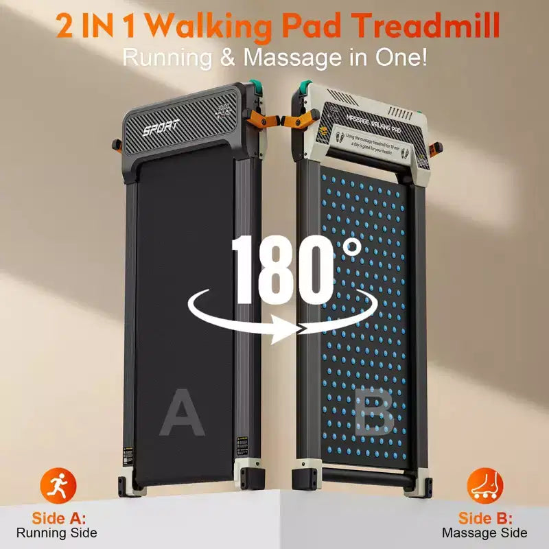 Akluer Tapis de marche avec inclinaison, tapis roulant 2-en-1 sous le bureau et masseur de pieds Shiatsu Tapis roulant portable silencieux de 2,5 CV pour bureau à domicile avec écran LED