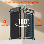 Akluer Tapis de marche avec inclinaison, tapis roulant 2-en-1 sous le bureau et masseur de pieds Shiatsu Tapis roulant portable silencieux de 2,5 CV pour bureau à domicile avec écran LED