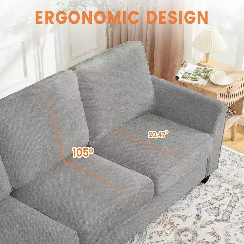 Acekool 83 Modern 3-Seater Sofa, Deep Seat Chenille Couch with Washable Detachable Covers, Oversized Cloud Sofa for Living Room, Beige
