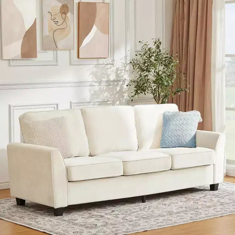 Acekool 83 Modern 3-Seater Sofa, Deep Seat Chenille Couch with Washable Detachable Covers, Oversized Cloud Sofa for Living Room, Beige