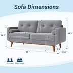 Acekool 65 Mid Century Modern Loveseat, Deep Seat Linen Sofa Couch for Living Room, Bedroom, Small Space, 2-Seater, Beige