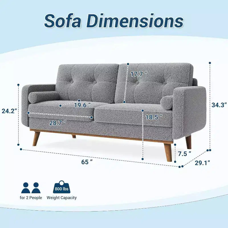 Acekool 65 Mid Century Modern Loveseat, Deep Seat Linen Sofa Couch for Living Room, Bedroom, Small Space, 2-Seater, Beige