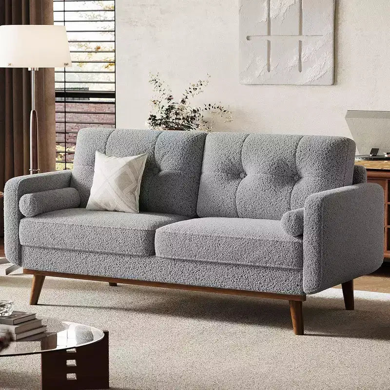 Acekool 65 Mid Century Modern Loveseat, Deep Seat Linen Sofa Couch for Living Room, Bedroom, Small Space, 2-Seater, Beige
