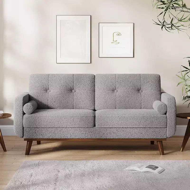 Acekool 65 Mid Century Modern Loveseat, Deep Seat Linen Sofa Couch for Living Room, Bedroom, Small Space, 2-Seater, Beige