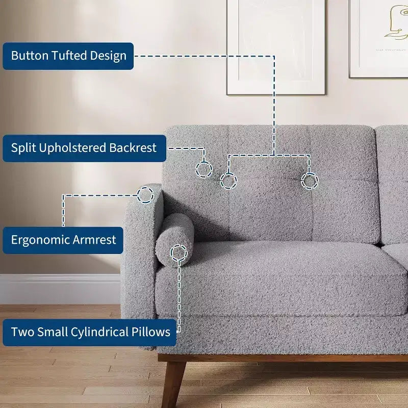 Acekool 65 Mid Century Modern Loveseat, Deep Seat Linen Sofa Couch for Living Room, Bedroom, Small Space, 2-Seater, Beige