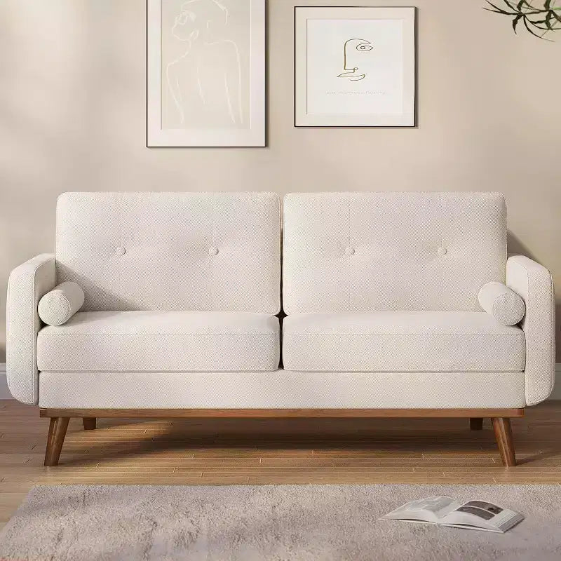 Acekool 65 Mid Century Modern Loveseat, Deep Seat Linen Sofa Couch for Living Room, Bedroom, Small Space, 2-Seater, Beige