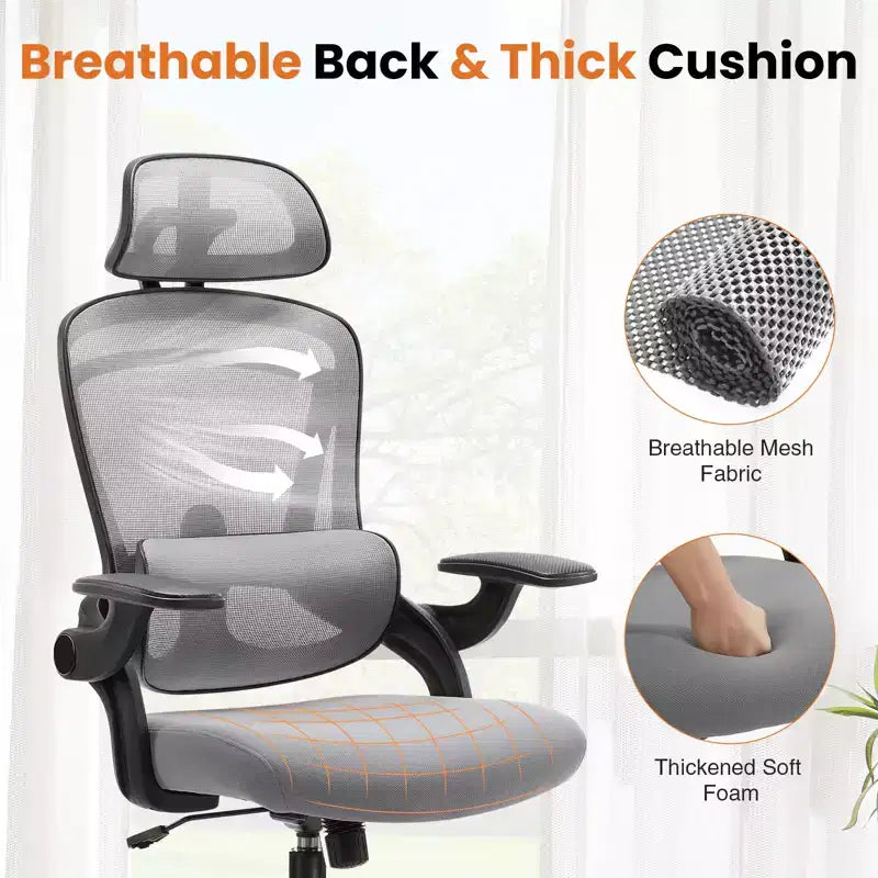 Chaise de bureau Bestier avec support lombaire et appui-tête réglables, chaise d'ordinateur en maille confortable avec accoudoirs relevables souples, chaise de jeu à hauteur réglable