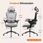 Chaise de bureau Bestier avec support lombaire et appui-tête réglables, chaise d'ordinateur en maille confortable avec accoudoirs relevables souples, chaise de jeu à hauteur réglable