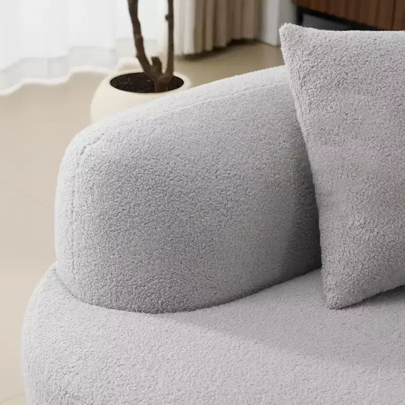 Curved Four Seater Full Compression Sponge Sofa, Teddy Velvet Fabric, No-Assembly Compact Sofa for Small Spaces & Apartments