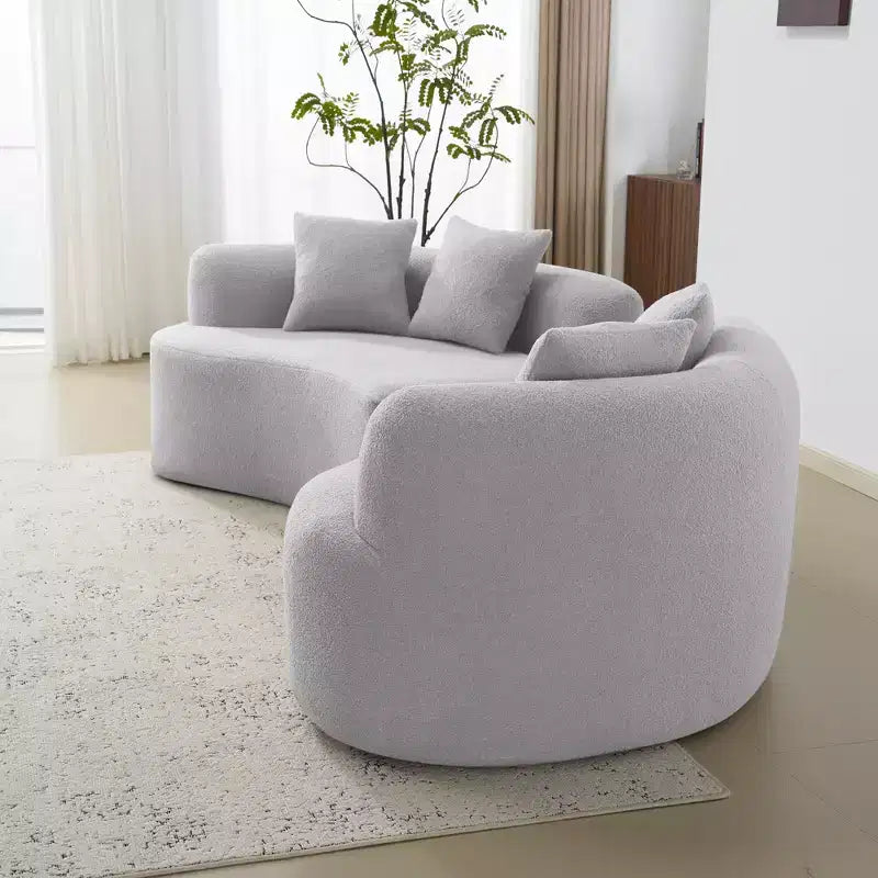 Curved Four Seater Full Compression Sponge Sofa, Teddy Velvet Fabric, No-Assembly Compact Sofa for Small Spaces & Apartments