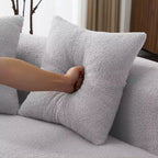 Curved Four Seater Full Compression Sponge Sofa, Teddy Velvet Fabric, No-Assembly Compact Sofa for Small Spaces & Apartments