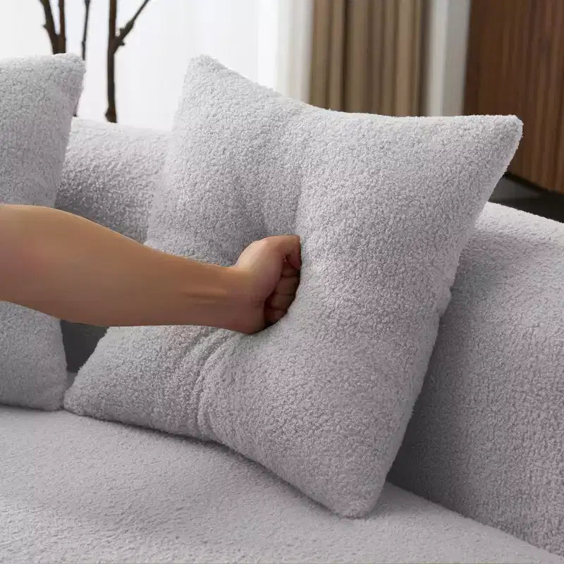 Curved Four Seater Full Compression Sponge Sofa, Teddy Velvet Fabric, No-Assembly Compact Sofa for Small Spaces & Apartments