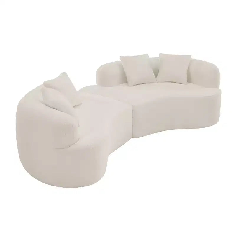 Curved Four Seater Full Compression Sponge Sofa, Teddy Velvet Fabric, No-Assembly Compact Sofa for Small Spaces & Apartments