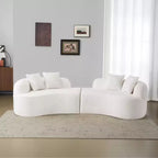 Curved Four Seater Full Compression Sponge Sofa, Teddy Velvet Fabric, No-Assembly Compact Sofa for Small Spaces & Apartments
