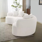 Curved Four Seater Full Compression Sponge Sofa, Teddy Velvet Fabric, No-Assembly Compact Sofa for Small Spaces & Apartments