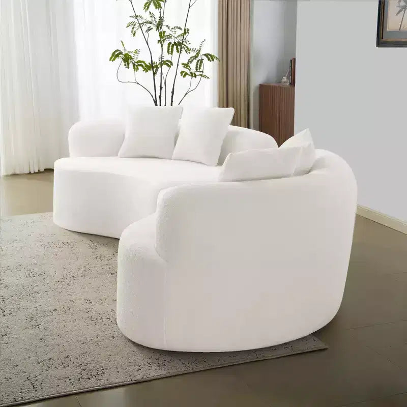 Curved Four Seater Full Compression Sponge Sofa, Teddy Velvet Fabric, No-Assembly Compact Sofa for Small Spaces & Apartments