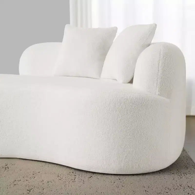 Curved Four Seater Full Compression Sponge Sofa, Teddy Velvet Fabric, No-Assembly Compact Sofa for Small Spaces & Apartments