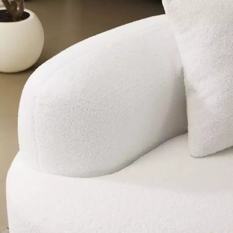 Curved Four Seater Full Compression Sponge Sofa, Teddy Velvet Fabric, No-Assembly Compact Sofa for Small Spaces & Apartments