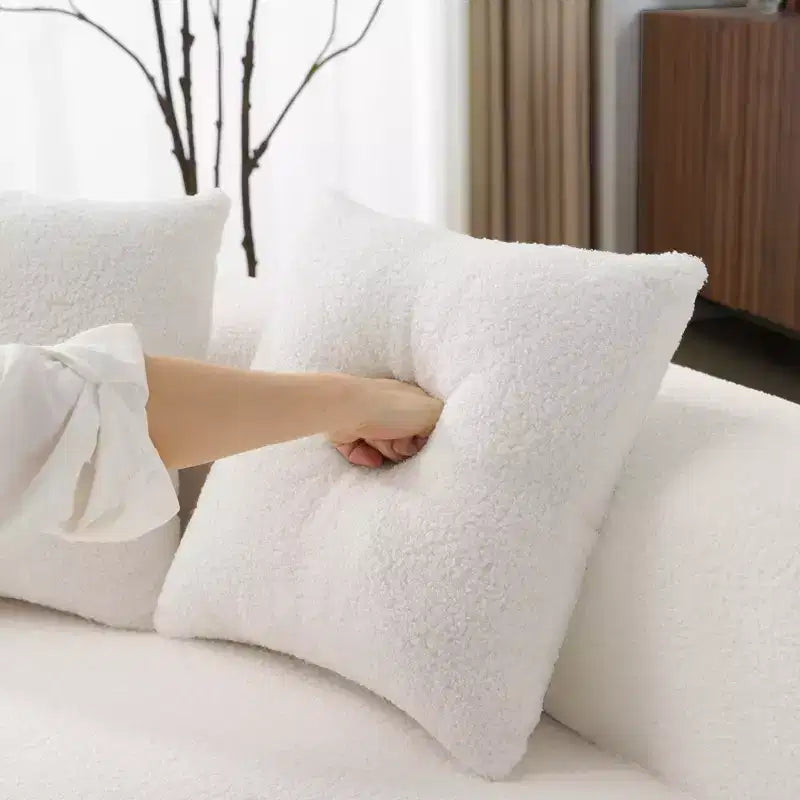 Curved Four Seater Full Compression Sponge Sofa, Teddy Velvet Fabric, No-Assembly Compact Sofa for Small Spaces & Apartments