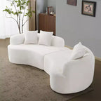 Curved Four Seater Full Compression Sponge Sofa, Teddy Velvet Fabric, No-Assembly Compact Sofa for Small Spaces & Apartments